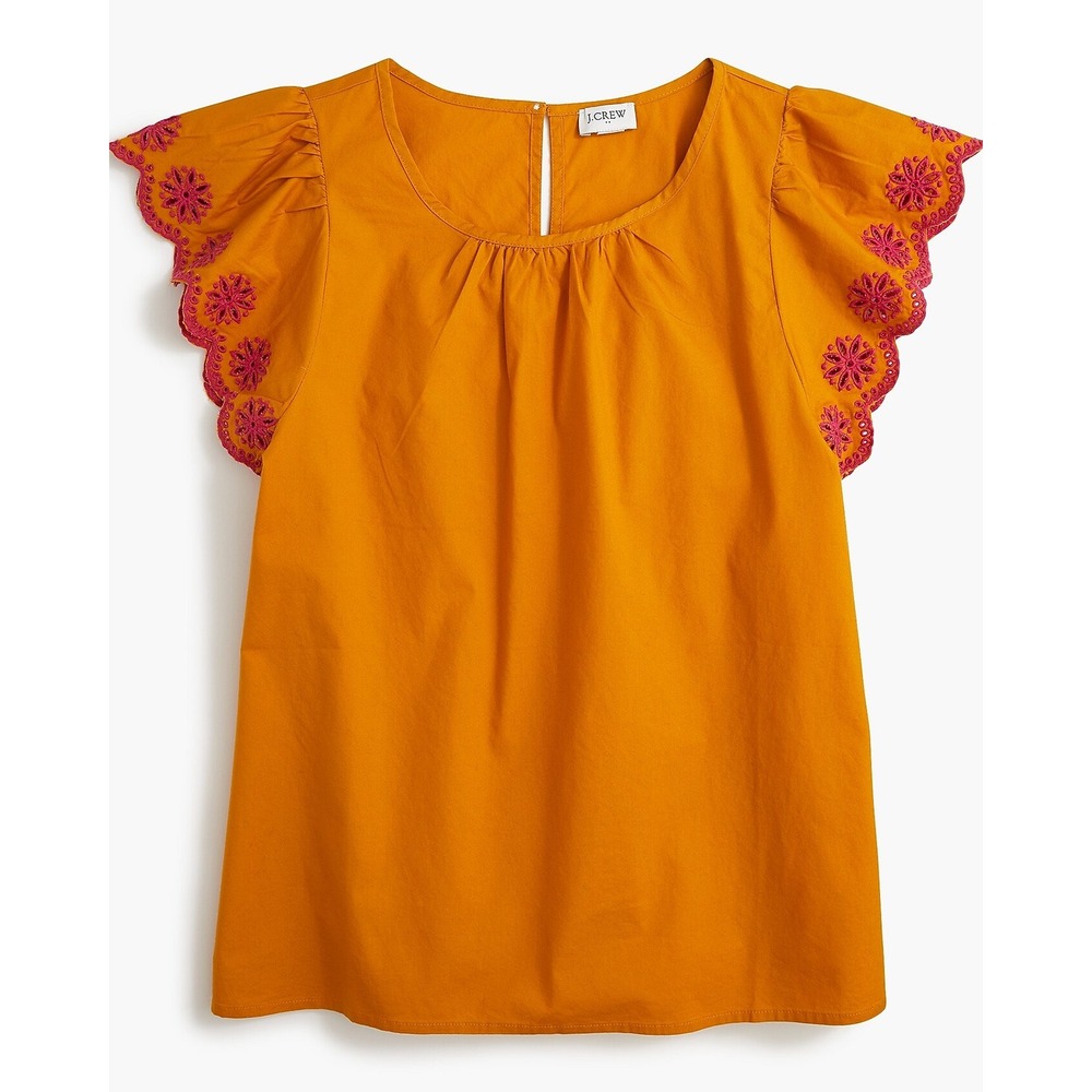 J. Crew Embroidered Eyelet Flutter Sleeve Cotton Blouse Top Size XXS